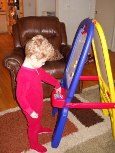 jeremy checking out his new easel